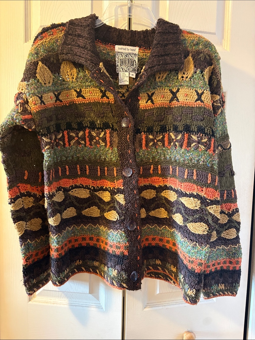 Curio Hand-Knit Multicolor Patterned Women's Cardigan Sweater